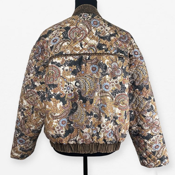 Free People Great Escapes Quilted Floral Paisley Brown Bomber Jacket M - Picture 7 of 15